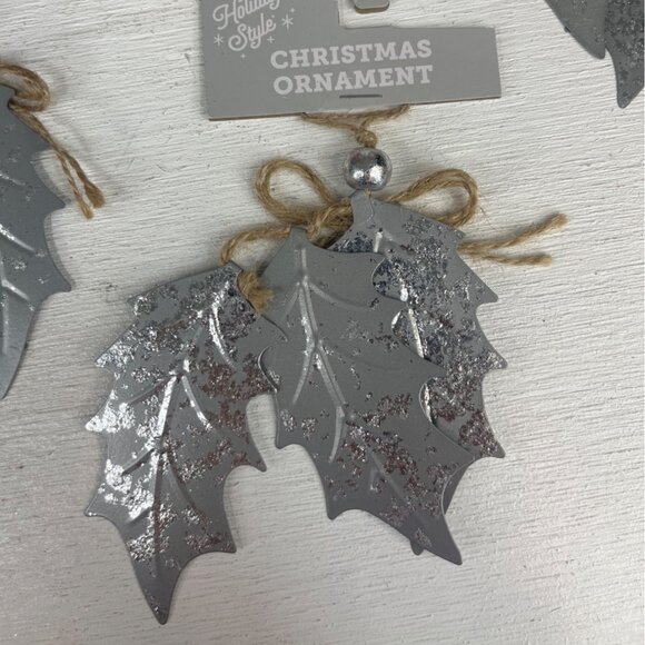 Holiday Style Christmas Ornaments Set Of 6 Bells Leaves Trees New Silver Red - Picture 2 of 8